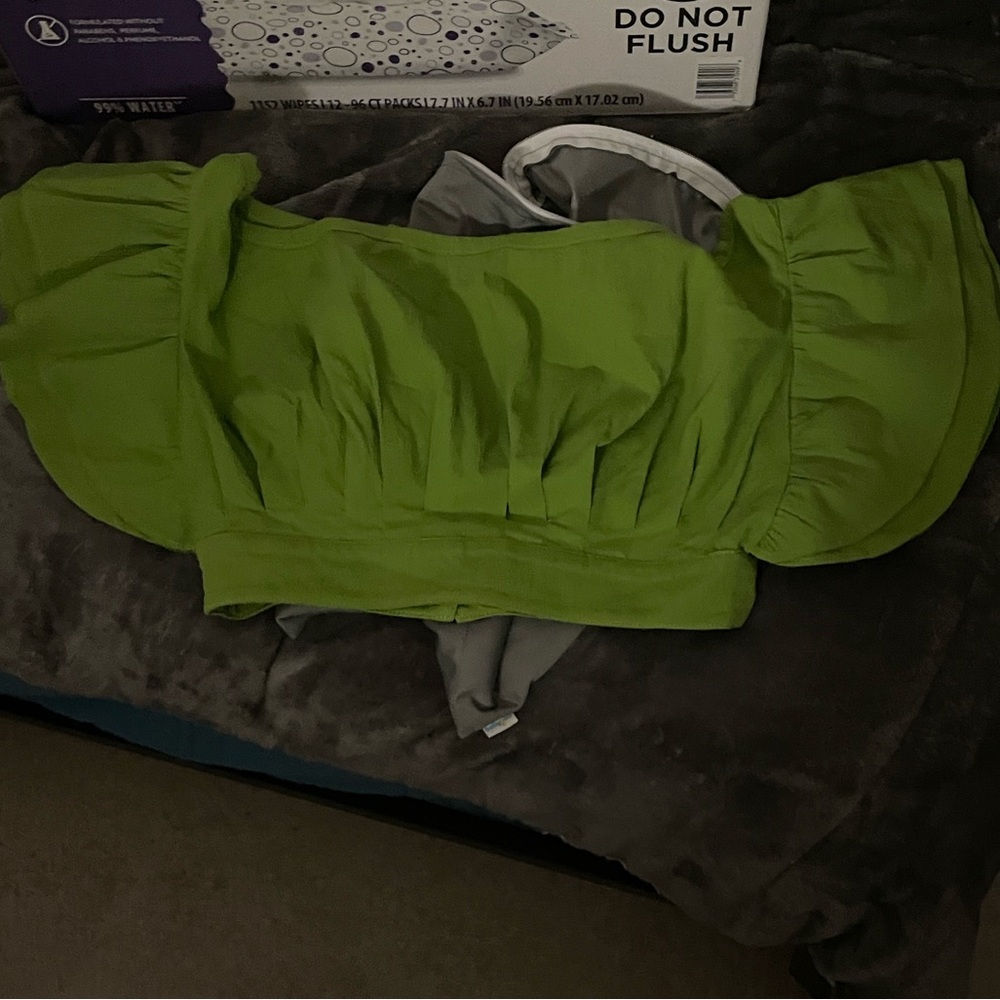 L'Academie Lime Green Off-Shoulder Blouse